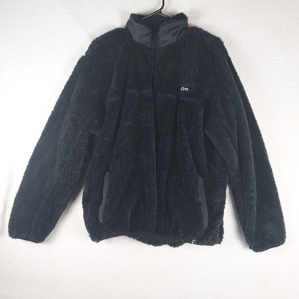 ZYIA Active Flying V Sherpa Fleece Jacket Womens XL Black Full Zip